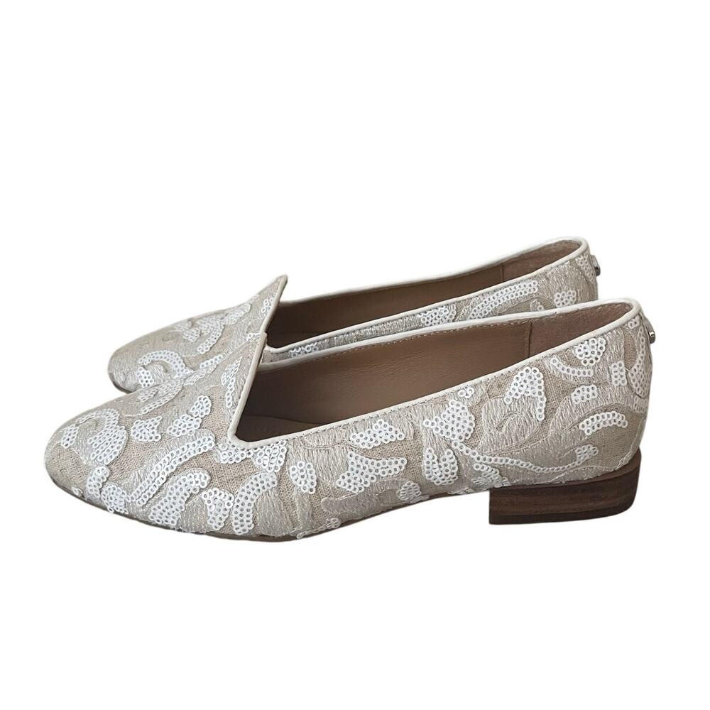Donald Pliner Reena Womens Size 5 Sequin Embroidered White Natural Loafers